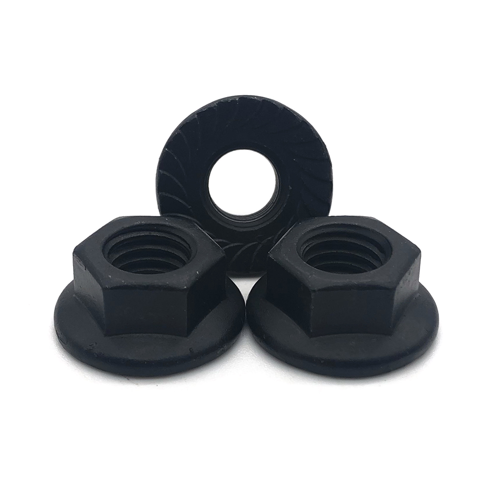 碳鋼黑色六角法蘭螺母鐵質花齒帶墊螺母法蘭面螺帽